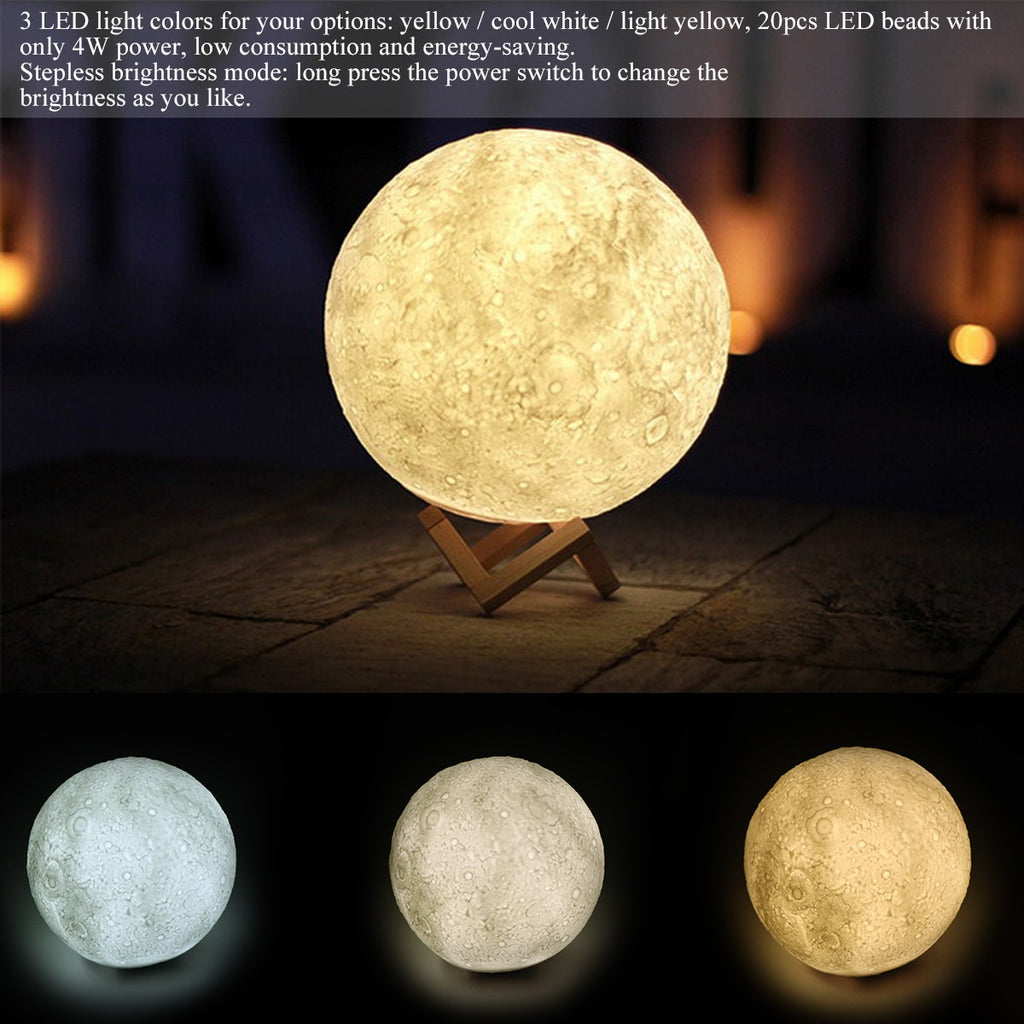 3D Magical Moon LED Night Light Desk Lamp USB Rechargeable 7 Light Colors For Home Decoration