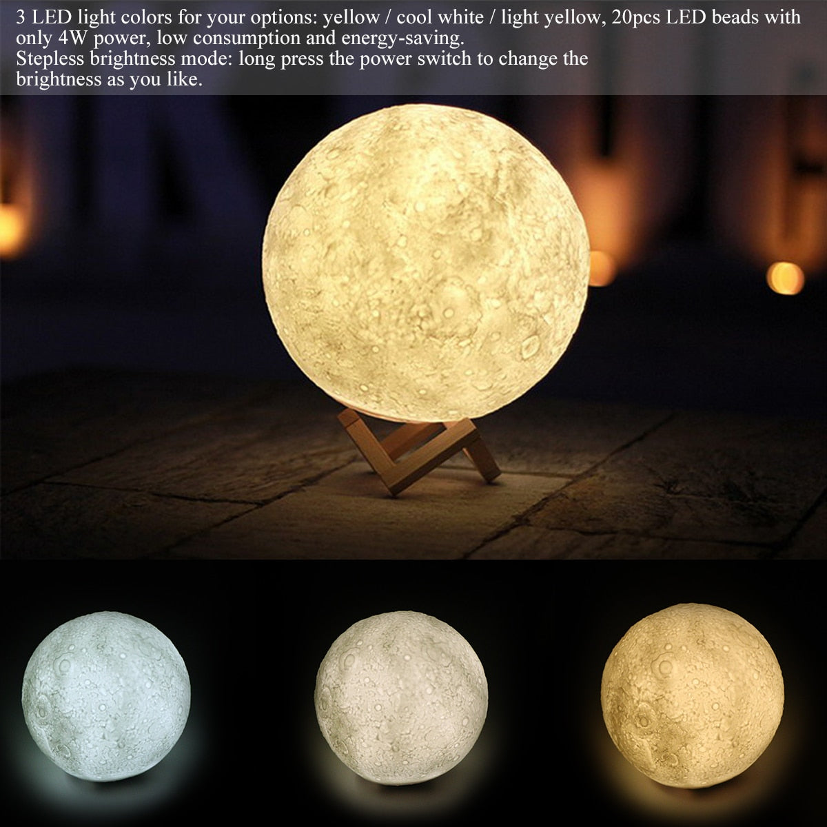 3D Magical Moon LED Night Light Desk Lamp USB Rechargeable 7 Light Colors For Home Decoration